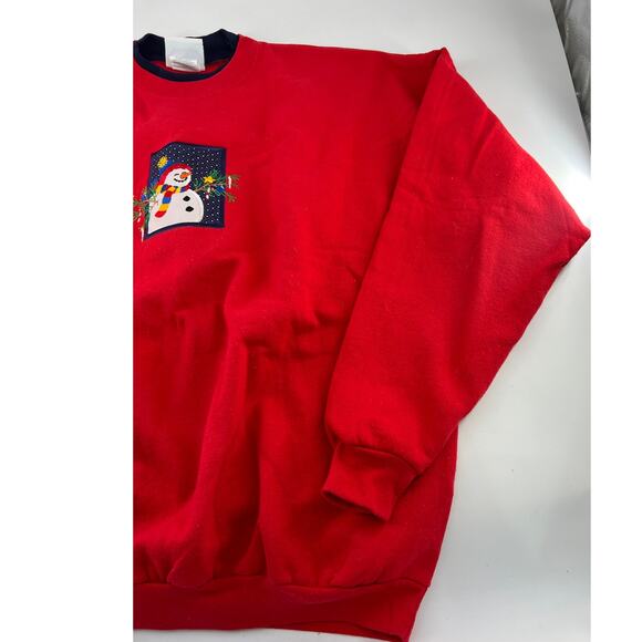 Vintage Christmas Sweatshirt Womens Extra Large Red Snowman Embroidered Holiday - Picture 6 of 9